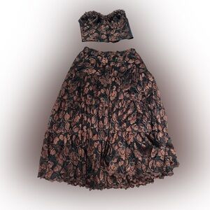 EUC Elegant Floral Lace Skirt and Corset - Black and Brown